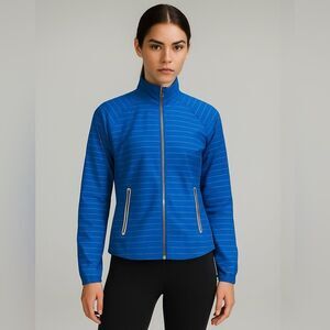 Athleta Jammin Run Blue Striped Windbreaker Jacket Size S